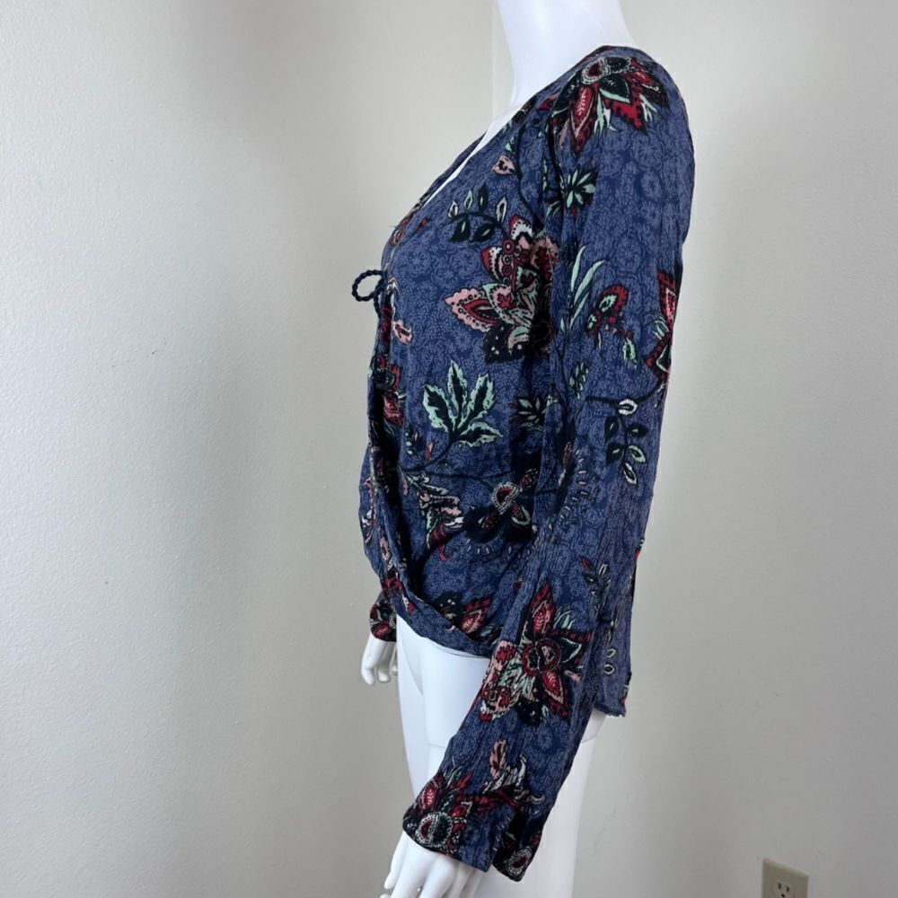 Hollister Size M Faux Wrap Paisley Bell Sleeve High Low Boho Cotton Festival Top - Picture 5 of 12